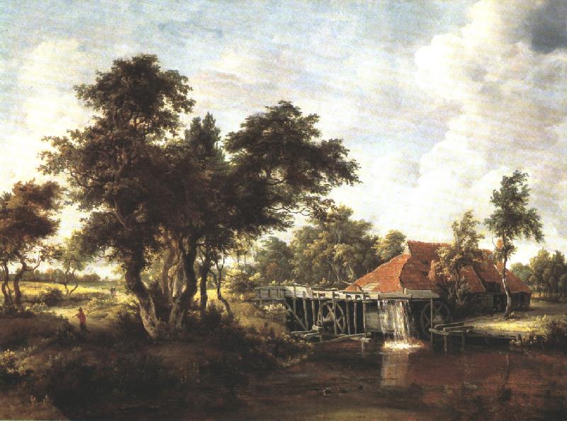 Meindert Hobbema Wooded Landscape with Water Mill